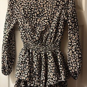 Leopard Print Smocked Waist Dress